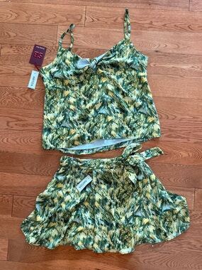 NWT Sunday Best Matching Set: Green and Yellow Botanical Print